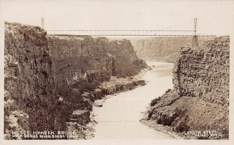 J76/ Snake River Gorge Idaho RPPC Postcard c1920s Hansen Bridge 381