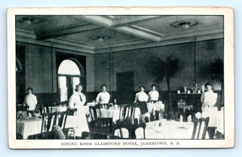 Postcard ND Jamestown Interior Dining Room Gladstone Hotel Pre 1920s View I8