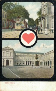 Netherlands Groeten Uit Den Haag The Hague Tram and Royal Palace Postcard 07.56