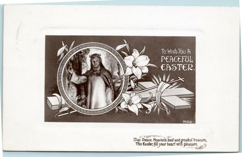 To Wish you a Peaceful Easter - Christ with cross and flowers - Posted 1908