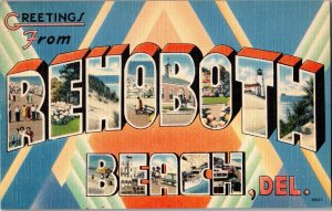 Rehoboth Beach Delaware Large Letter Postcard 1940s KF9