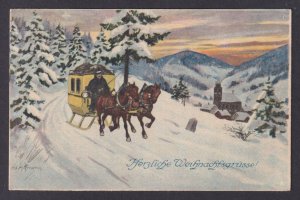 Vinatga postcard GERMANY, Merry Christmas, Horse drawn carriage