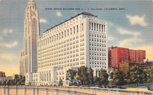 Columbus Ohio 1950s Postcard State Office Building & AIU Building