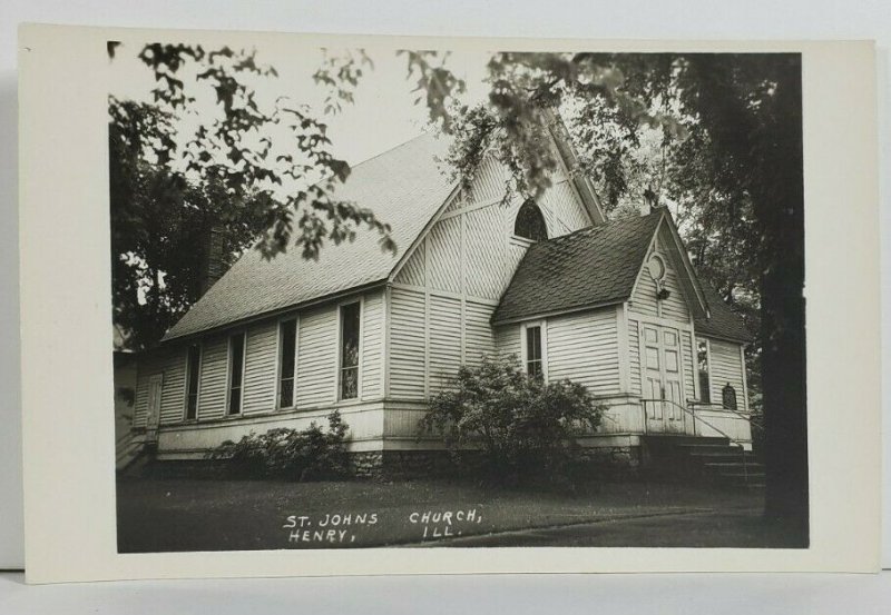 RPPC St. Johns Church HENRY ILLINOIS Real Photo Postcard P7