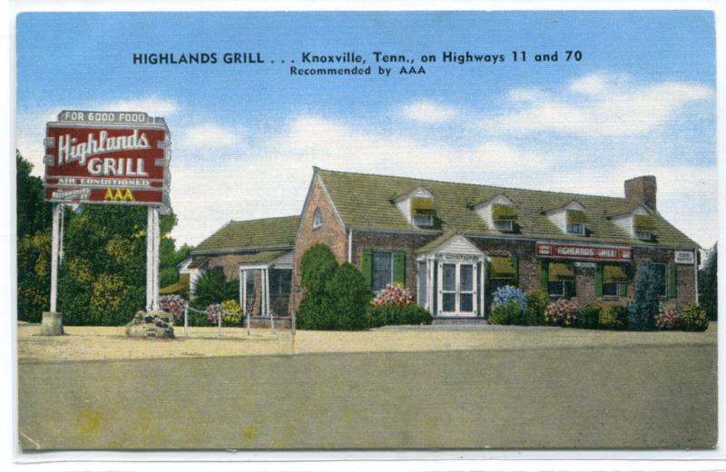 Highlands Grill Restaurant Knoxville Tennessee linen postcard