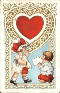 Whitney Valentine Little Boy Gives Girl Valentine Vintage Postcard