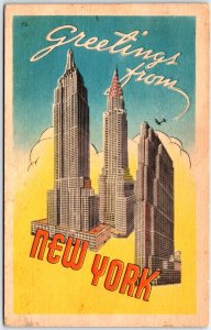 Greetings from New York, Empire State and Chrysler Building - Vintage Postcard 