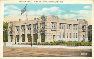 Central Fire Station Portland Maine Flag 1920s Postcard Eastern News 17