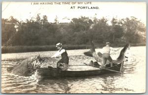 PORTLAND CANADA FISHING EXAGGERATED ANTIQUE REAL PHOTO POSTCARD RPPC