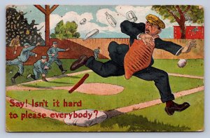 J94/ Baseball Sports Postcard c1910 Comic Umpire Player Throw Bottles 506