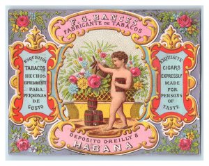 1870s-80s  Cherub F.G. Bances Tobacco Cigar Box Label Geo Harris Original 7H