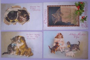 Lot of 4 Cats Kittens Helena Maguire Vintage Christmas Postcard