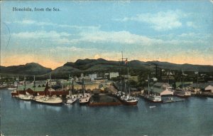 Honolulu Hawaii HI View from the Sea Harbor Port Vintage Postcard
