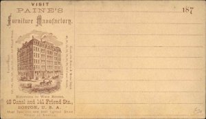 Boston Paine's Furniture Manufactory Bldg 1870s Gov't Postal Card RARE/EARLY