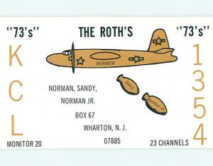 Us Air Force Plane - Qsl Cb Ham Radio Card Wharton New Jersey NJ t9217