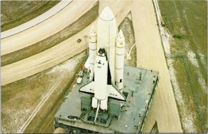 NASA Orbiter Columbia propellant tank and rocket boosters on Crawler-Transporter