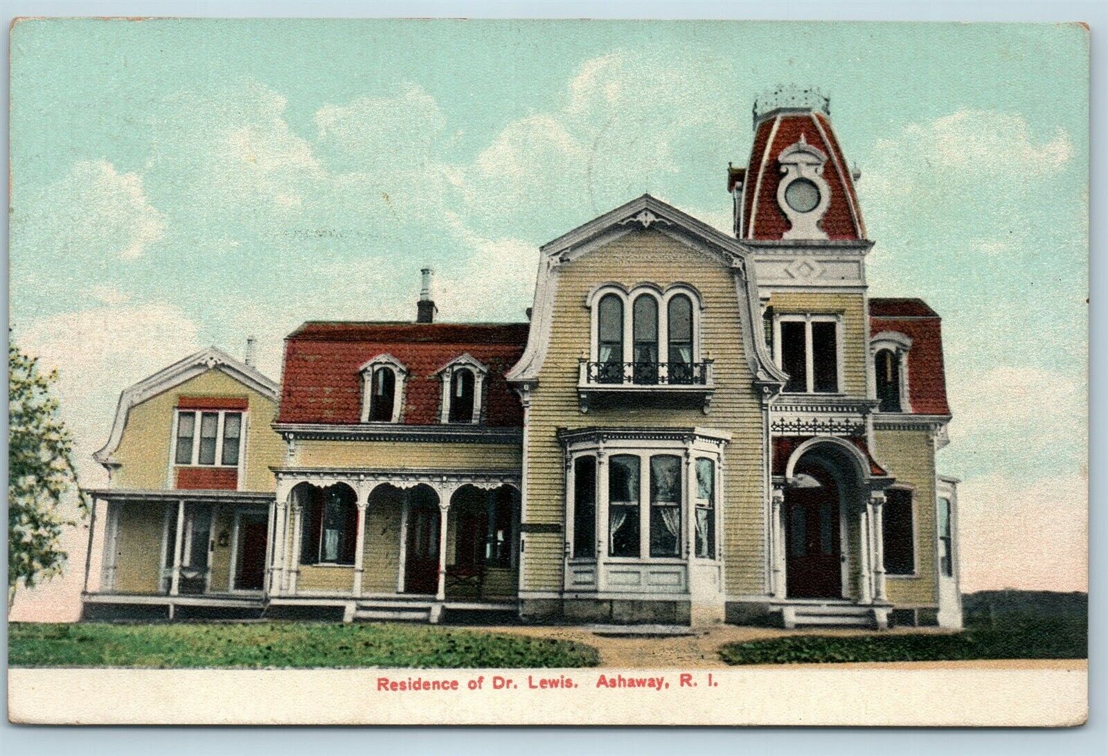 Postcard RI Ashaway Residence of Dr. Lewis 1909 Rhode Island Q4