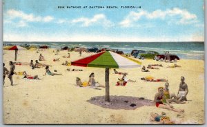 Daytona Beach Florida 1940s Postcard Sun Bathing Beach Ocean Cars