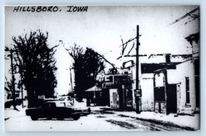 Hillsboro Iowa IA Postcard Cars Trees Street Houses Scene Vintage Unposted