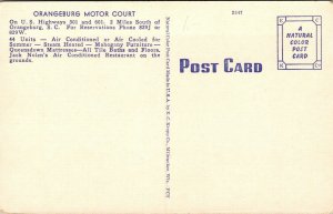 Vtg Orangeburg South Carolina SC Orangeburg Motor Court Motel 1940s Postcard