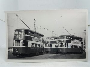 Original Vintage Photo Trio of Trams Liverpool Tramways Appx Std Postcard Size