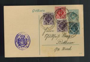 1922 Kirchentellinsfurt Bad Urach Germany Multi Franking Postcard Seal Cover