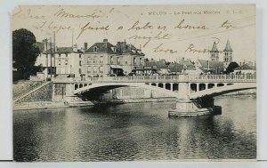 France MELUN Le Pont aux Moulins c1904 to South Hampstead London Postcard L1