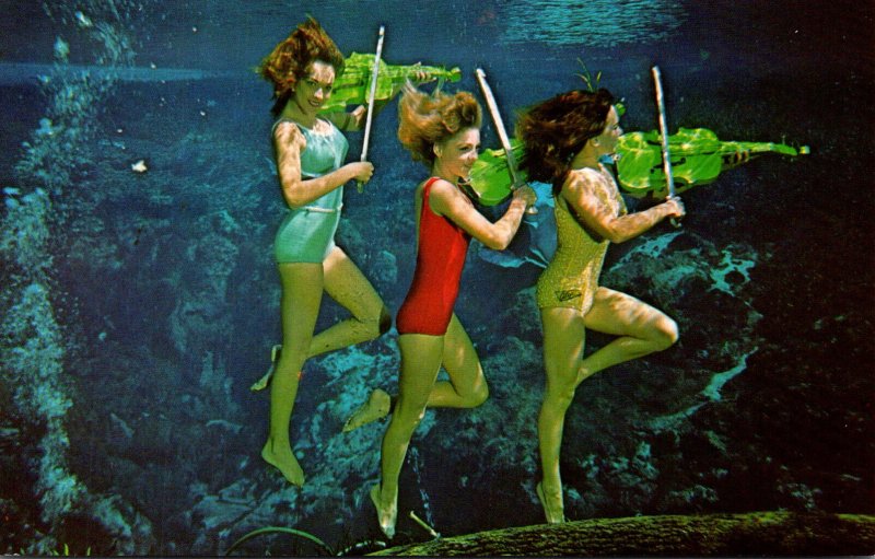 Florida Weeki Wachee Springs Underwater Show Mermaids Playing Violins