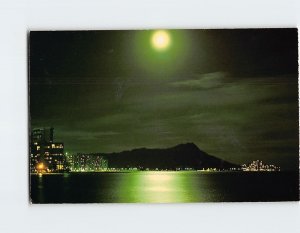 Postcard Full Moon Over Diamond Head, Honolulu, Hawaii