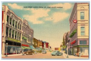 c1940 Main Street North From 1st Exterior Fort Scott Kansas KS Vintage Postcard