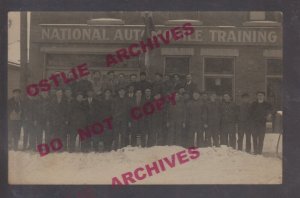 Omaha NEBRASKA RPPC c1915 GARAGE Students NATIONAL AUTOMOBILE TRAINING SCHOOL NE