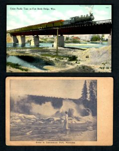 I27 Wy. 2pcs. Yellowstone Park Beautiful Woman, Train on Fort steele bridge