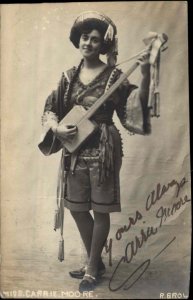 Carrie Moore Actress AUTOGRAPH Costume & Guitar c1905 Real Photo Postcard