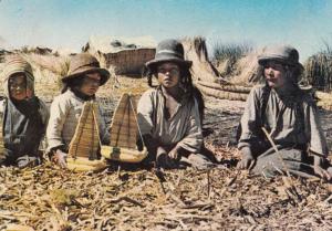 Bolivia Mountain Uros Children Building Wooden Toy Boats Crafts 1960s Postcard