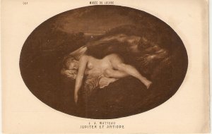 J.A. Watteau. Jupiter et Antiope Fine painting, old vintage French postcard