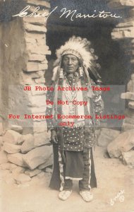 Native American Indian, RPPC, Chief Manitou in Costume in Manitou Springs CO