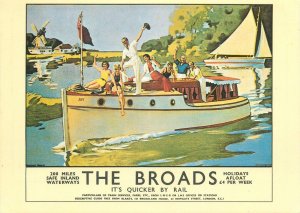 Postcard The Broads sailing ship vessel vacation time illustration