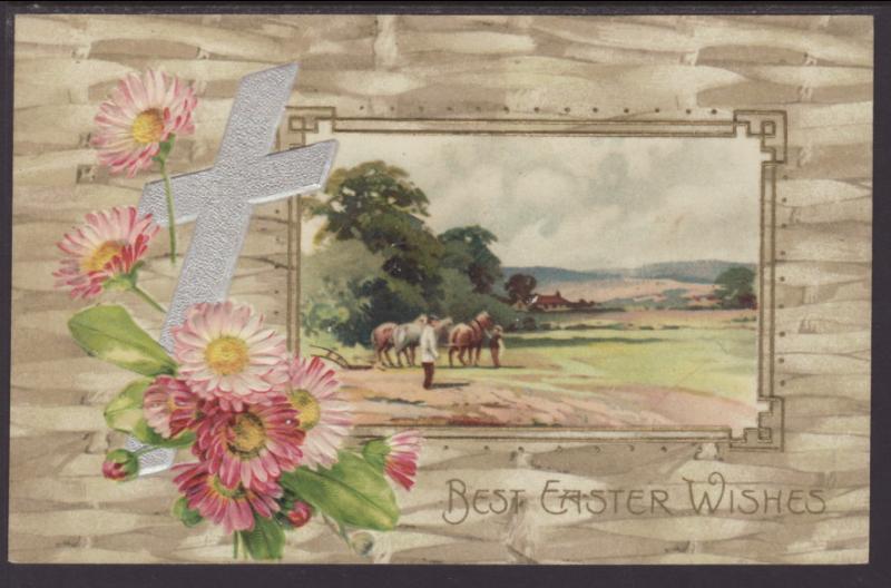 Best Easter Wishes,Cross,Flowers,Scene Postcard