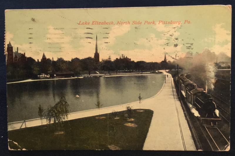 Postcard Used Lake Elizabeth North Side Park Pittsburg PA LB