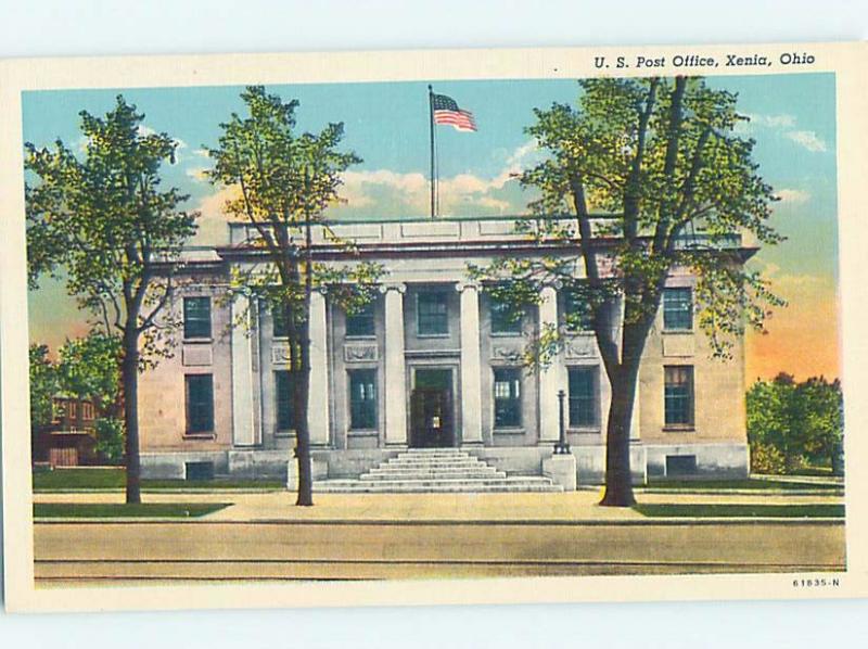 Unused Linen POST OFFICE SCENE Xenia - Near Dayton Ohio OH d8638