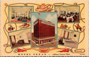 Linen Postcard Multiple Views of Hotel Texas in Fort Worth, Texas~139662