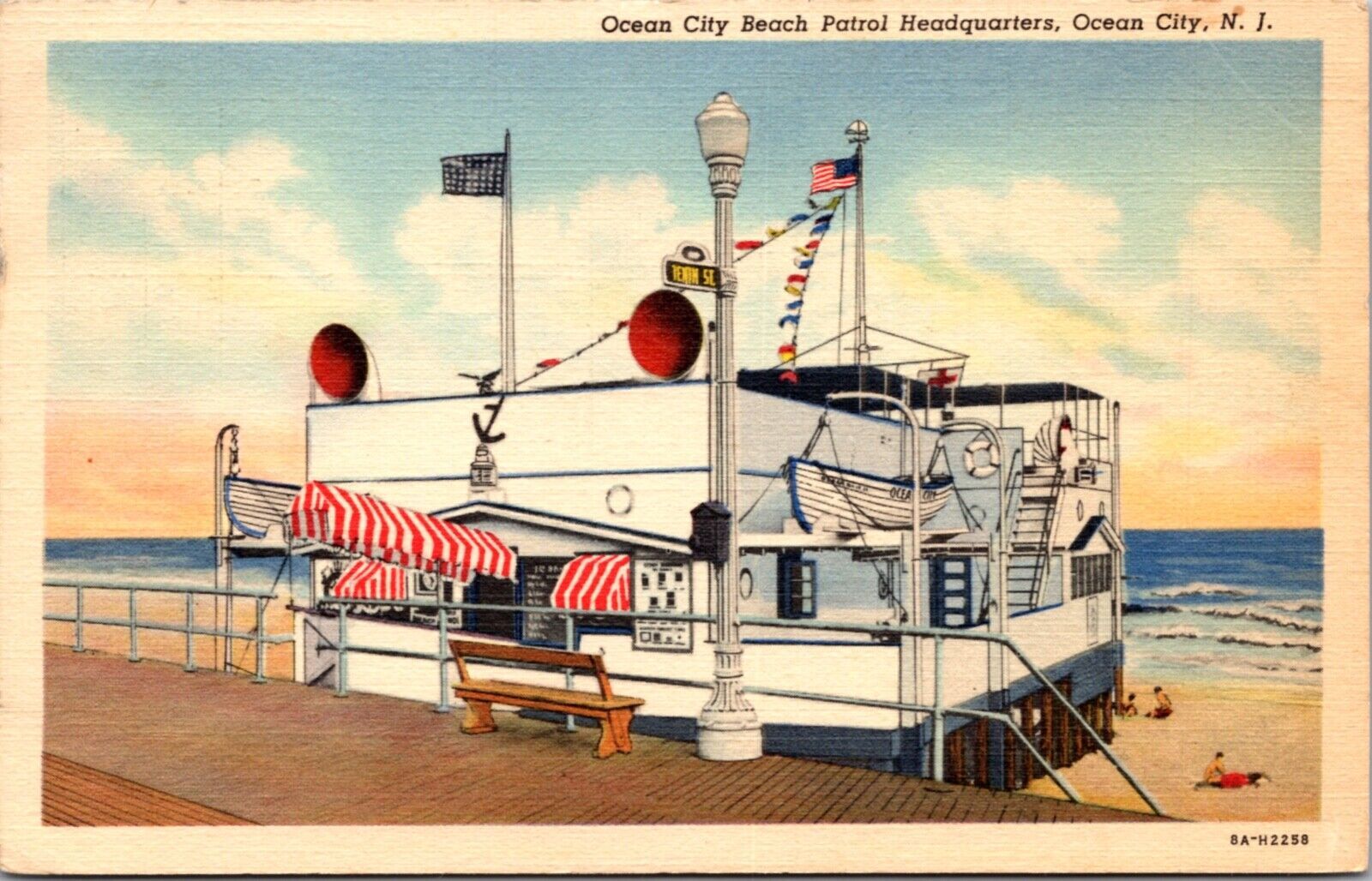 Linen Postcard Ocean City Beach Patrol Headquarters In Ocean City New