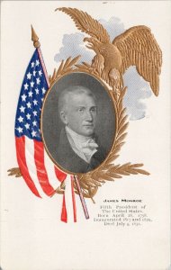 James Monroe Fifth President of United States Flag Eagle Embossed Postcard H6