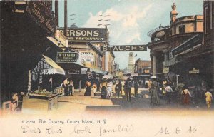 Coney Island New York The Bowery Street Scene Vintage Postcard AA50126