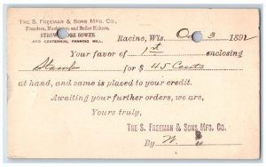 1891 S. Freeman & Sons Mfg. Co. Racine WI Eckert & Williams Postal Card