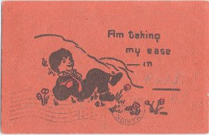 Am Taking My Ease ___ In Vintage Standard View Leather Style Postcard