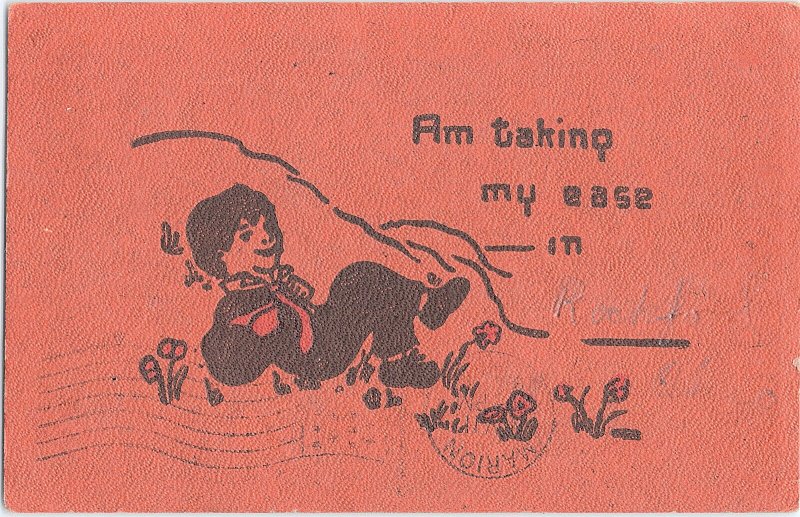 Am Taking My Ease ___ In Vintage Standard View Leather Style Postcard
