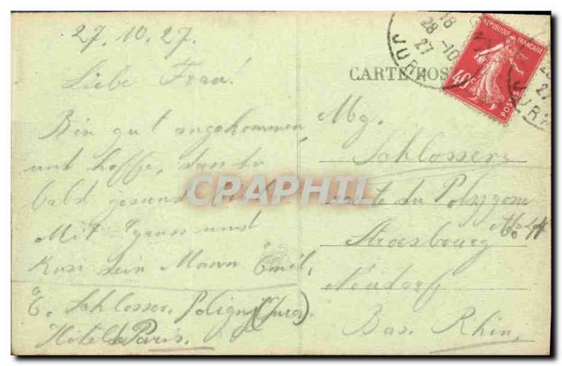 Poligny Old Postcard General view and Dan Cross