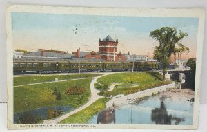 Illinois Central Railroad Depot Rockford Illinois Vintage Postcard