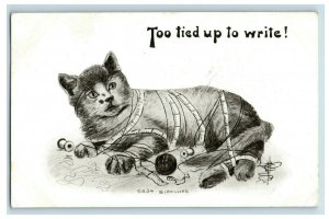 c.1910 Cat Kitten Too Tied Up To Write Vintage Postcard F51